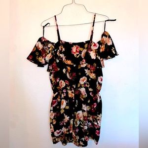 Love J Black and Pink Floral Romper